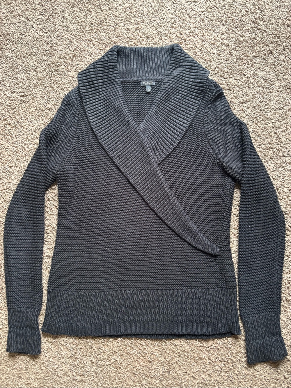 Talbots Dark Charcoal Shawl-Collar Knit Cardigan